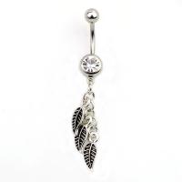 Zinc Alloy Belly Ring, with Czech Rhinestone, Leaf, platinum color plated, for woman, silver color 