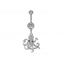 Zinc Alloy Belly Ring, with Czech Rhinestone, Octopus, platinum color plated, for woman, silver color 