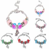 Brass Chain European Bracelets, with zinc alloy bead & Polymer Clay, with 5cm extender chain, Unicorn, silver color plated, for children & snake chain & with cubic zirconia Approx 6 Inch 