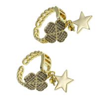 Brass Interchangeable Bead Ring, Star, micro pave cubic zirconia, golden 