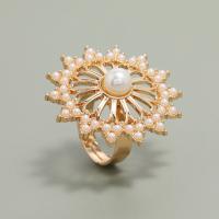 Plastic Pearl Zinc Alloy Finger Ring, with ABS Plastic Pearl, fashion jewelry & for woman, golden 