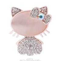 Broche de ojos de gatos, aleación de zinc, con Ojo de gato, chapado en color rosa dorada, para mujer & con diamantes de imitación, 36x29mm, Vendido por UD