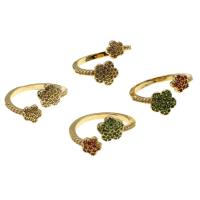 Brass Cuff Finger Ring, Flower, Adjustable & micro pave cubic zirconia & for woman 