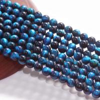 Tigerauge Perle, rund, poliert, DIY, blau, Länge:38 cm, verkauft von Strang