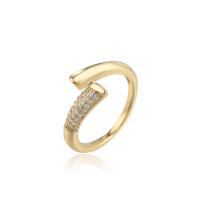 Brass Cuff Finger Ring, 18K gold plated, Adjustable & micro pave cubic zirconia & for woman 
