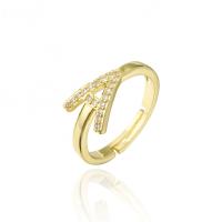 Cubic Zirconia Micro Pave Brass Finger Ring, Alphabet Letter, 18K gold plated, Adjustable & micro pave cubic zirconia & for woman 