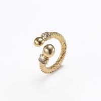 Zinc Alloy Cuff Finger Ring, plated, fashion jewelry & for woman & with rhinestone, golden 