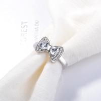 Cubic Zirconia Micro Pave Brass Finger Ring, Bowknot, silver color plated, for woman & with cubic zirconia, silver color 