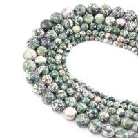 Grüner Tupfen Stein Perlen, grüner Punkt Stein, rund, DIY & stumpfmatt, grün, Länge:38 cm, verkauft von Strang