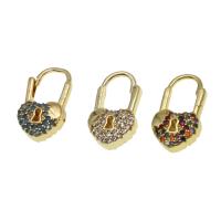 Cubic Zirconia Micro Pave Brass Earring, Lock, micro pave cubic zirconia & for woman 