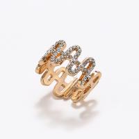 Zinc Alloy Cuff Finger Ring, plated, fashion jewelry & for woman & with rhinestone, golden 