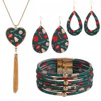 Fashion Leather Jewelry Sets, PU Leather, wrist wreath & earring & necklace, with Zinc Alloy, gold color plated, printing  44cm,22cm,7.5*4.2cm 