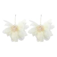 Zinc Alloy Rhinestone Drop Earring, Cloth, with Zinc Alloy, Flower, gold color plated, for woman & with rhinestone 