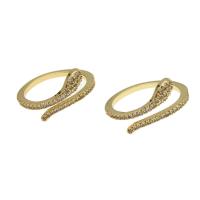 Brass Cuff Finger Ring, Snake, Adjustable & micro pave cubic zirconia & for woman, golden 