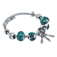 Zinc Alloy European Bracelets, Lampwork, with Zinc Alloy, plated, Adjustable & for woman, green 