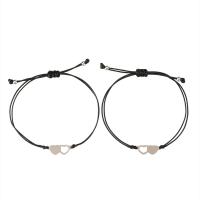 Couple Bracelet, Stainless Steel, with Wax Cord, Heart, 2 pieces & Adjustable, black Approx 18-30 cm 