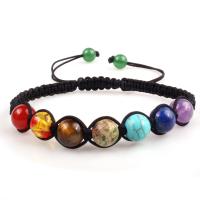 Gemstone Woven Ball Bracelets, Wax Cord, with Howlite & Lapis Lazuli & turquoise & Tiger Eye, braided bracelet & Unisex Approx 9.5 Inch 