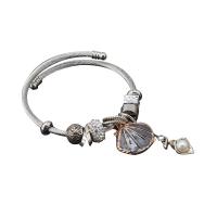 Stainless Steel European Cuff Bangle, Shell, Adjustable & for woman & enamel & with rhinestone 