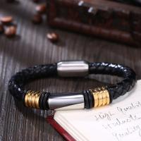 Leather Bracelet, plated, braided bracelet & for man, black 