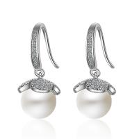 Cubic Zirconia Micro Pave Brass Earring, with pearl, micro pave cubic zirconia & for woman, silver color, 22mm 