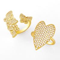 Brass Cuff Finger Ring, Adjustable & micro pave cubic zirconia & for woman, golden 