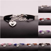 Fashion Jewelry Bracelet, Zinc Alloy, with Cotton Thread, Heart, silver color plated, Unisex 17mm 