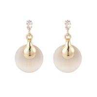 Cats Eye Earring, Zinc Alloy, with Cubic Zirconia & Cats Eye, 925 thailand sterling silver post pin, gold color plated, for woman, beige 