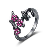 Brass Cuff Finger Ring, Plum Blossom, Adjustable & micro pave cubic zirconia & for woman, mixed colors 