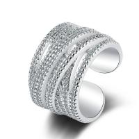 Brass Cuff Finger Ring, Adjustable & micro pave cubic zirconia & for woman, silver color 