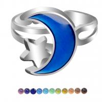 Emaille Stimmung Fingerring, Zinklegierung, Mond und Sterne, plattiert, für Frau & Epoxy Aufkleber, gemischte Farben, 17mm, verkauft von PC