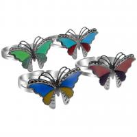 Emaille Stimmung Fingerring, Zinklegierung, Schmetterling, plattiert, für Frau, gemischte Farben, 17mm, verkauft von PC