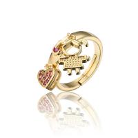 Cubic Zirconia Micro Pave Brass Finger Ring, 18K gold plated, Adjustable & With Pendant & micro pave cubic zirconia, 4mm 