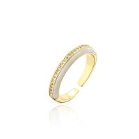 Brass Cuff Finger Ring, 18K gold plated, Adjustable & micro pave cubic zirconia & enamel 18mm 