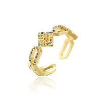 Brass Cuff Finger Ring, 18K gold plated, Adjustable & micro pave cubic zirconia & hollow 18mm 
