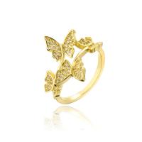 Brass Cuff Finger Ring, Butterfly, 18K gold plated, Adjustable & micro pave cubic zirconia, 18mm 