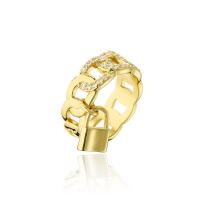 Brass Cuff Finger Ring, 18K gold plated, Adjustable & With Pendant & micro pave cubic zirconia & hollow, 7mm 