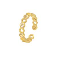Brass Cuff Finger Ring, Hexagon, plated, Adjustable & micro pave cubic zirconia & for woman, golden 