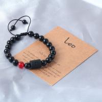 Black Agate Bracelets, with Wax Cord, plated, Adjustable & for man 8mm 