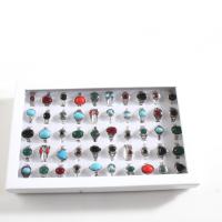 Edelstein Zink Legierung Fingerring, Zinklegierung, mit Naturstein, Einstellbar & unisex, gemischte Farben, 4x18mm-11x24mm, Größe:5.5, 50PCs/Box, verkauft von Box
