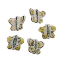 Abalorios de porcelana de animal, Mariposa, Bricolaje, amarillo, 16x20x8mm, 100PCs/Bolsa, Vendido por Bolsa