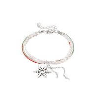 Zinc Alloy Resin Bracelets, with Cotton Cord & Resin, Snowflake, multilayer & for woman, mixed colors .5 cm 