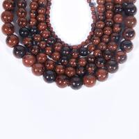 Mahagoni Obsidian Perlen, mahagonibrauner Obsidian, rund, poliert, DIY, braun, Länge:38 cm, verkauft von Strang