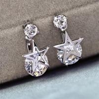 Cubic Zircon Brass Earring, plated, for woman & with cubic zirconia, silver color, 10mm 