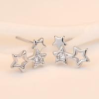 Cubic Zircon Brass Earring, Star, silver color plated, for woman & with cubic zirconia, silver color 