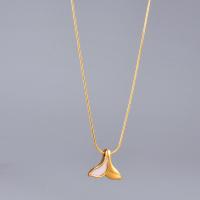 Stainless Steel Jewelry Necklace, 316L Stainless Steel, with White Shell, with 5cm extender chain, Mermaid tail, gold color plated, snake chain & for woman, golden Approx 40 cm 