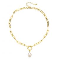 Freshwater Pearl Brass Necklace, with Freshwater Pearl, 14K gold-filled, rolo chain & for woman, gold 