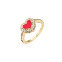 Cubic Zirconia Micro Pave Brass Finger Ring, Heart, 18K gold plated, Adjustable & micro pave cubic zirconia & for woman & enamel 