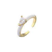 Cubic Zirconia Micro Pave Brass Finger Ring, 18K gold plated, Adjustable & micro pave cubic zirconia & for woman & enamel 18mm 