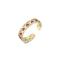 Brass Cuff Finger Ring, 18K gold plated, Adjustable & micro pave cubic zirconia & for woman 18mm 