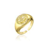 Cubic Zirconia Micro Pave Brass Finger Ring, Smiling Face, 18K gold plated, Adjustable & micro pave cubic zirconia & for woman 